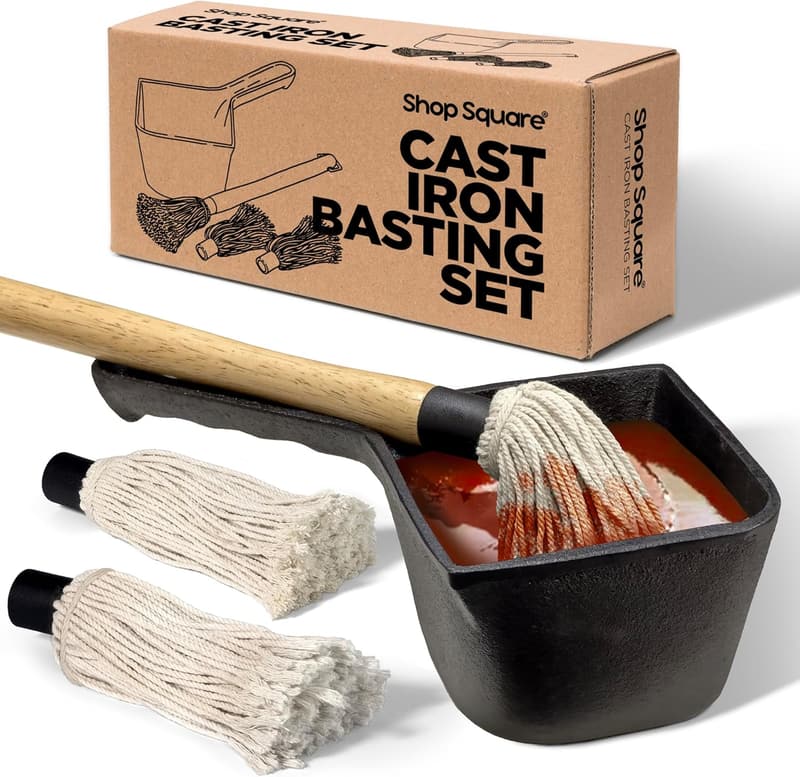 Small Cast Iron Basting Pot with BBQ Mop Brush for Grilling
