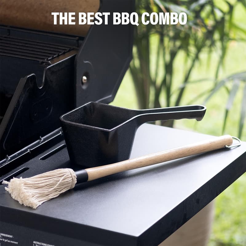 Small Cast Iron Basting Pot with BBQ Mop Brush for Grilling