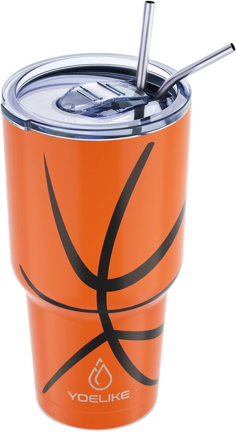 Basketball Tumbler | 30 oz Stainless Steel, Insulated with Straw