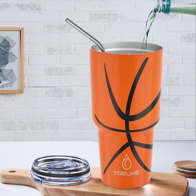 Basketball Tumbler | 30 oz Stainless Steel, Insulated with Straw