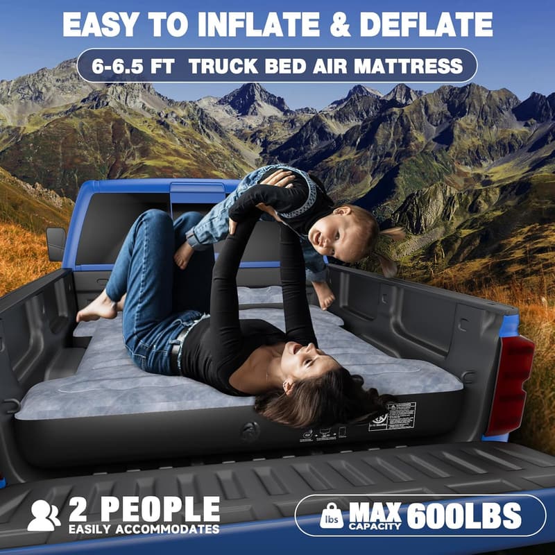Inflatable Truck Bed Air Mattress for 6.5ft Trucks with Pump & Pillows
