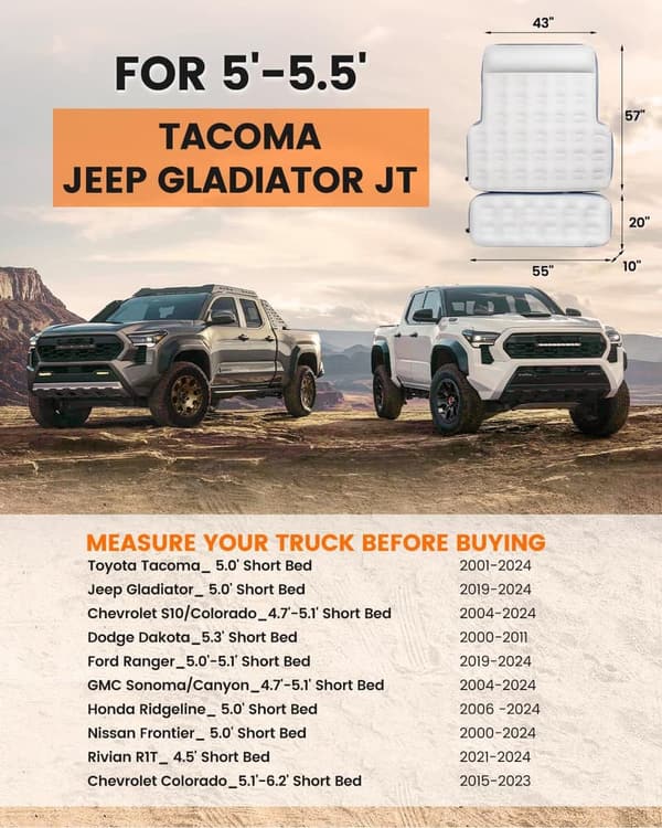 Tacoma Truck Inflatable Mattress with Built-in Pump