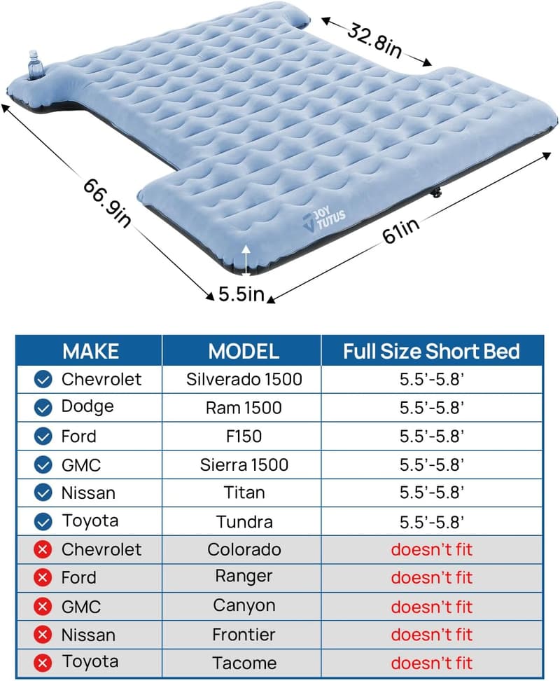 Camping Air Mattress for Short Truck Beds, Inflatable with Pillows