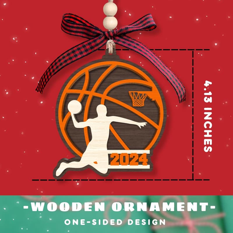 Wood Basketball Ornament - Fun Holiday Gift for Boys