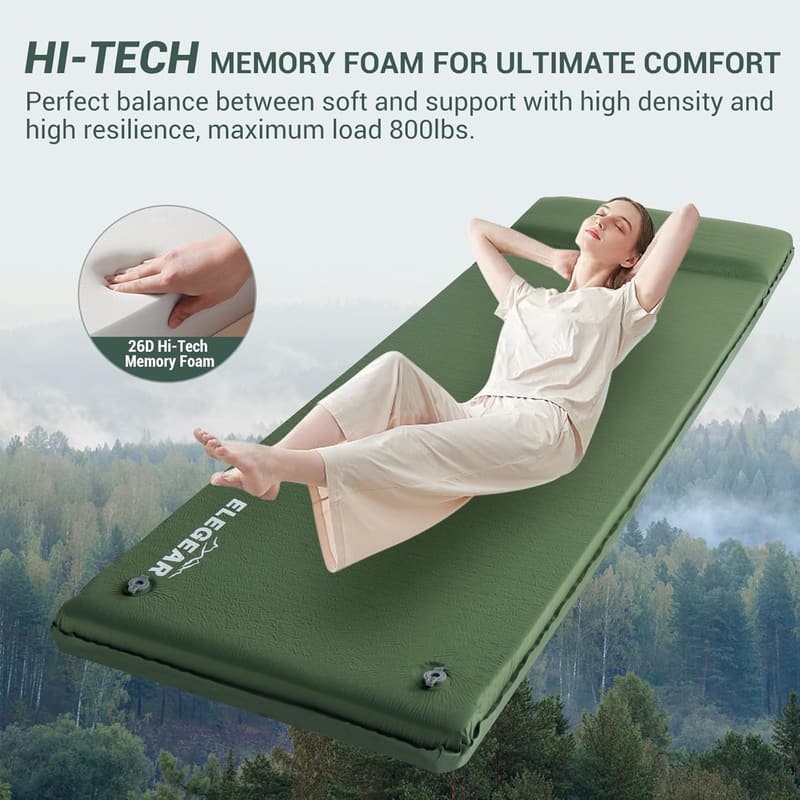 Ultra-Thick Memory Foam Self-Inflating Camping Pad with Pillow