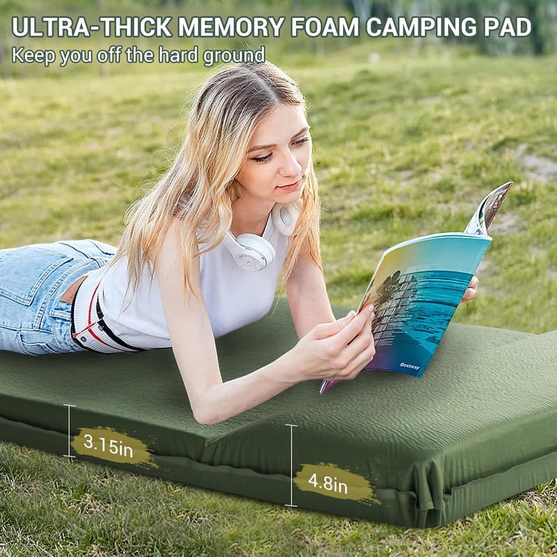 Ultra-Thick Memory Foam Self-Inflating Camping Pad with Pillow