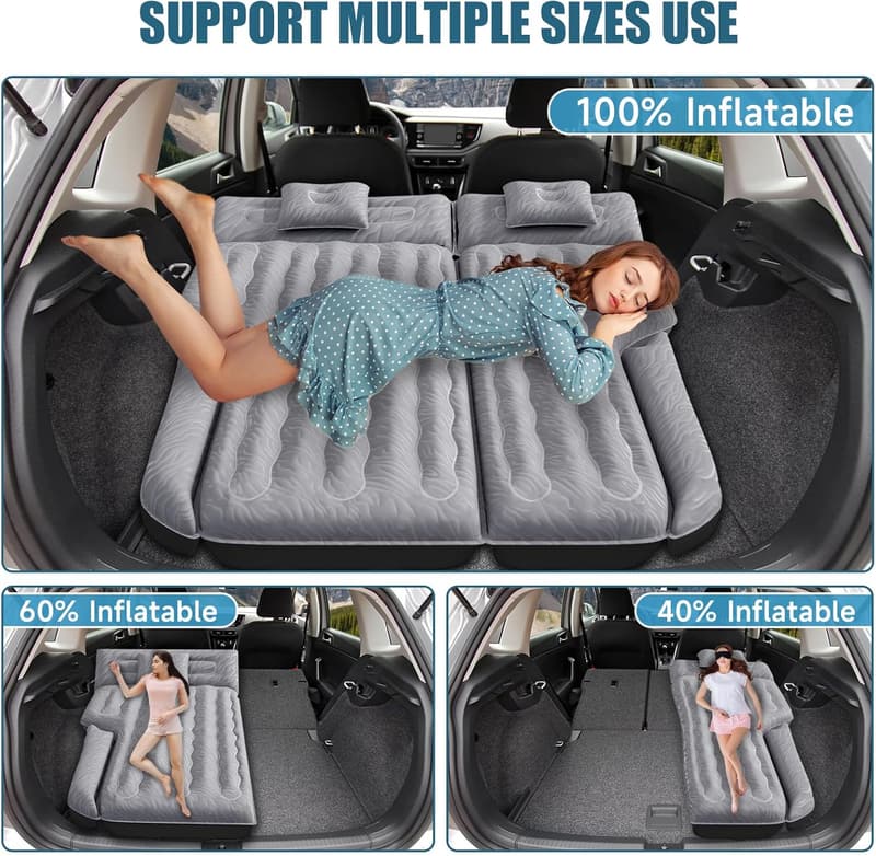 SUV Inflatable Air Mattress with Pump & 2 Pillows for Camping