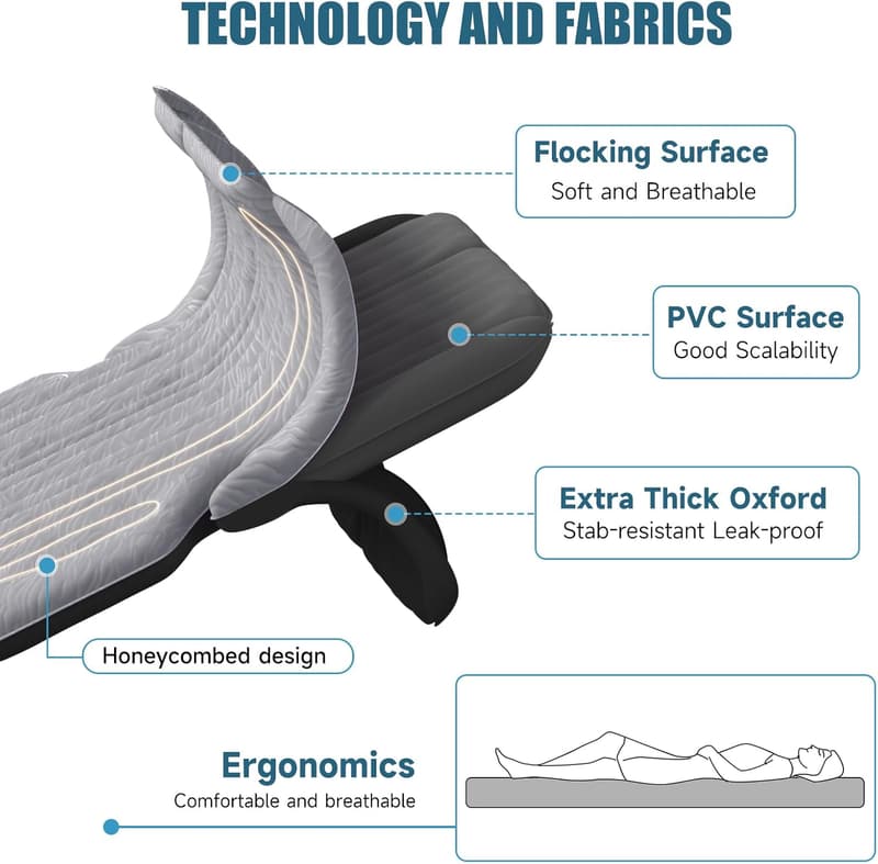 SUV Inflatable Air Mattress with Pump & 2 Pillows for Camping