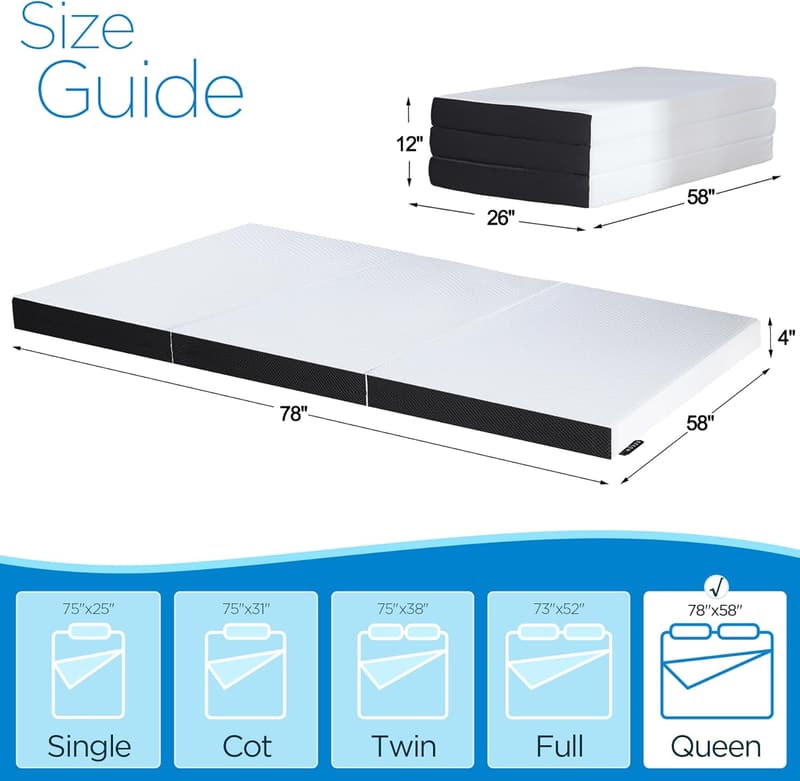 Foldable Queen Size Memory Foam Mattress with Breathable Cover