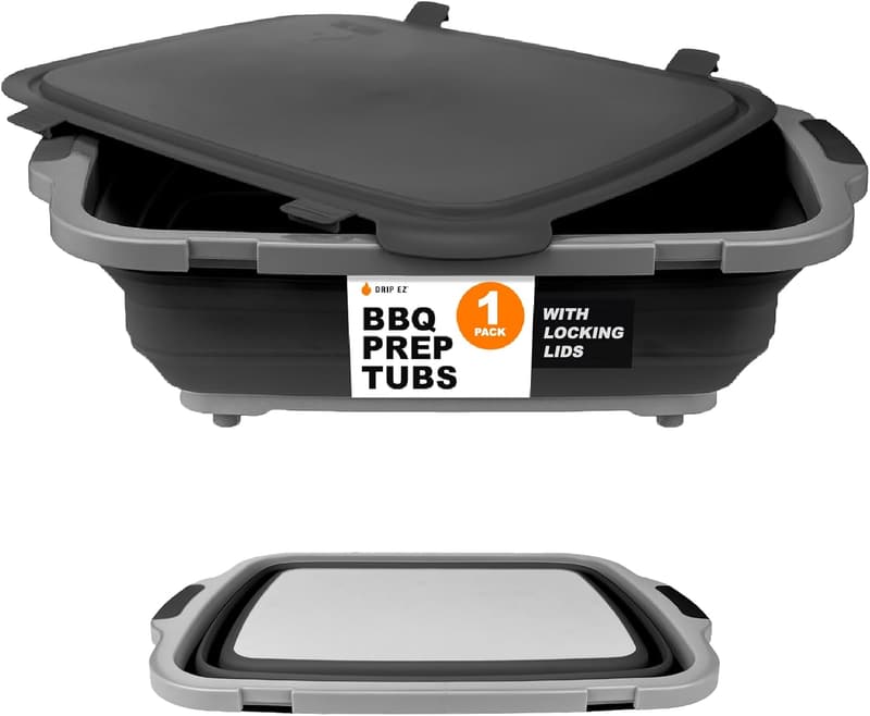 XL Drip EZ Collapsible BBQ Prep Tub with Cutting Board - Black