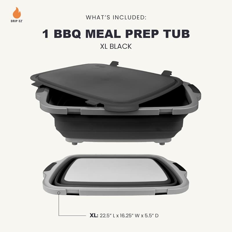 XL Drip EZ Collapsible BBQ Prep Tub with Cutting Board - Black