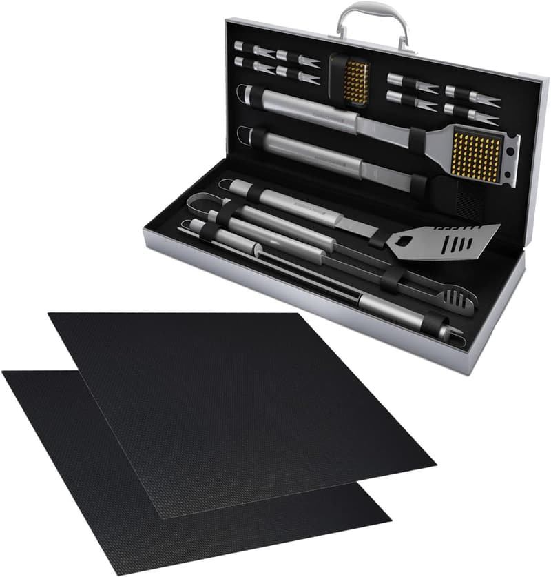 18-Piece BBQ Grill Set with Stainless Steel Tools & Mats