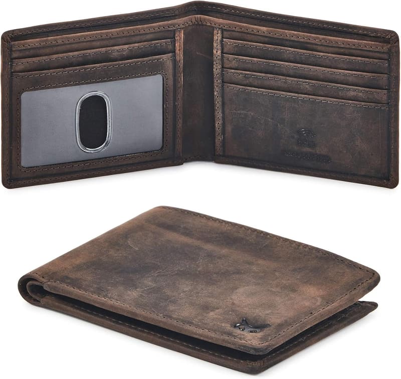 Slim RFID Blocking Leather Bifold Wallet for Men in Gift Box