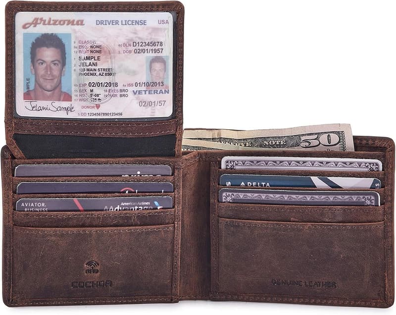 Men's RFID Blocking Real Leather Bifold Wallet in Gift Box