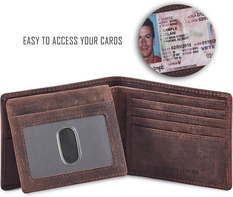 Men's RFID Blocking Real Leather Bifold Wallet in Gift Box