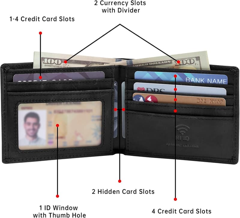 Men's Slim RFID Blocking Leather Bifold Wallet in Gift Box