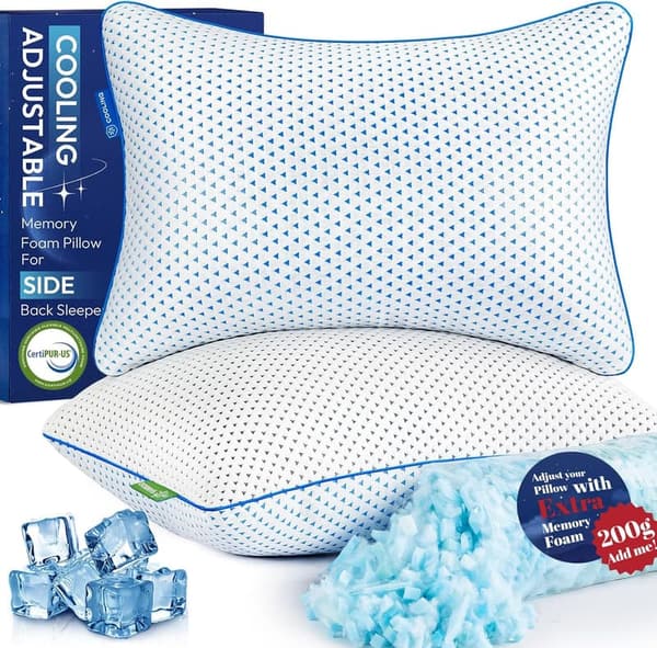 Luxury Queen Size Cooling Gel Foam Pillows - Set of 2