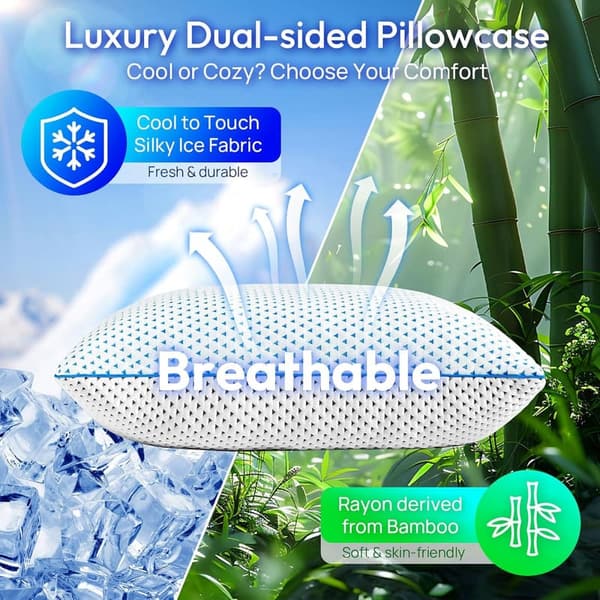 Luxury Queen Size Cooling Gel Foam Pillows - Set of 2