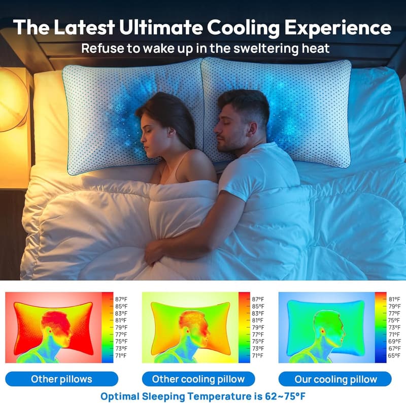 Luxury Queen Size Cooling Gel Foam Pillows - Set of 2