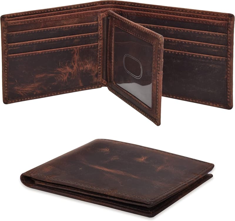 Men's RFID Bifold Leather Wallet - Minimalist Front Pocket Design
