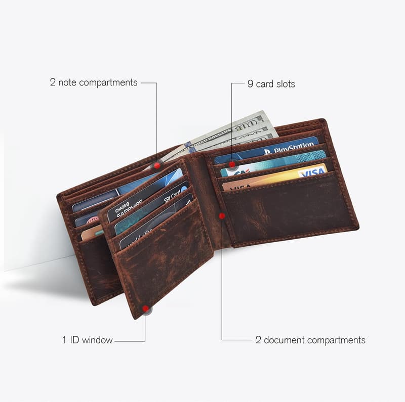 Men's RFID Bifold Leather Wallet - Minimalist Front Pocket Design