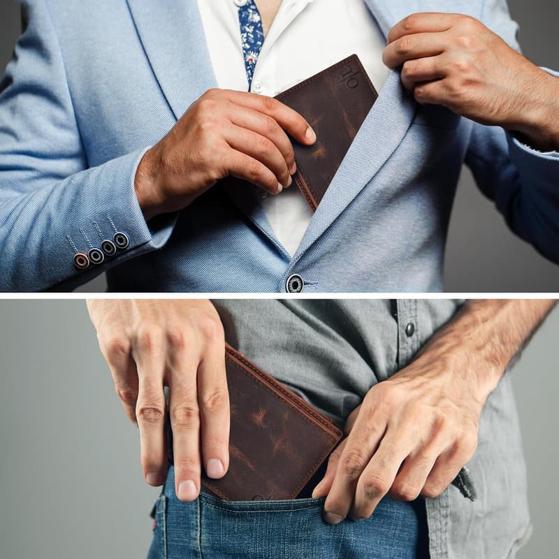 Men's RFID Bifold Leather Wallet - Minimalist Front Pocket Design