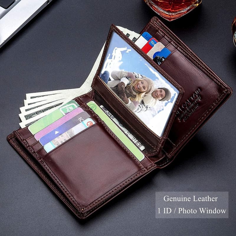 Genuine Leather Bifold Wallet for Men with 15 Card Slots