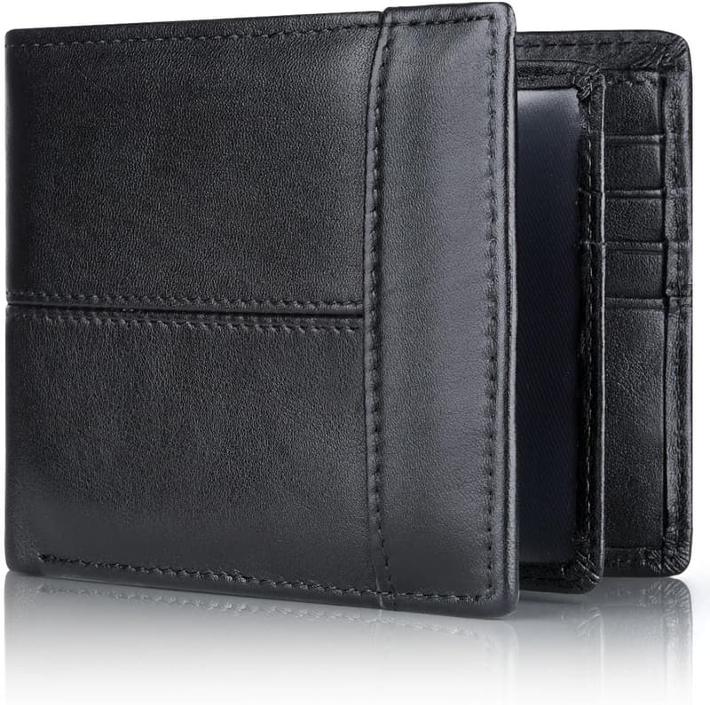 Men's RFID Blocking Leather Bifold Wallet with ID Window and 16 Slots