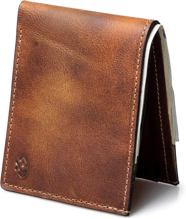 Men's Bifold Leather Wallet in Tobacco Snakebite Brown - Made in USA