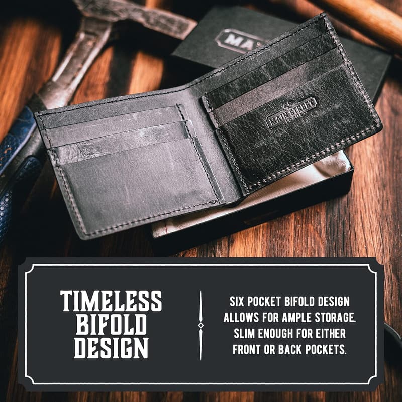 Men's Bifold Leather Wallet in Tobacco Snakebite Brown - Made in USA