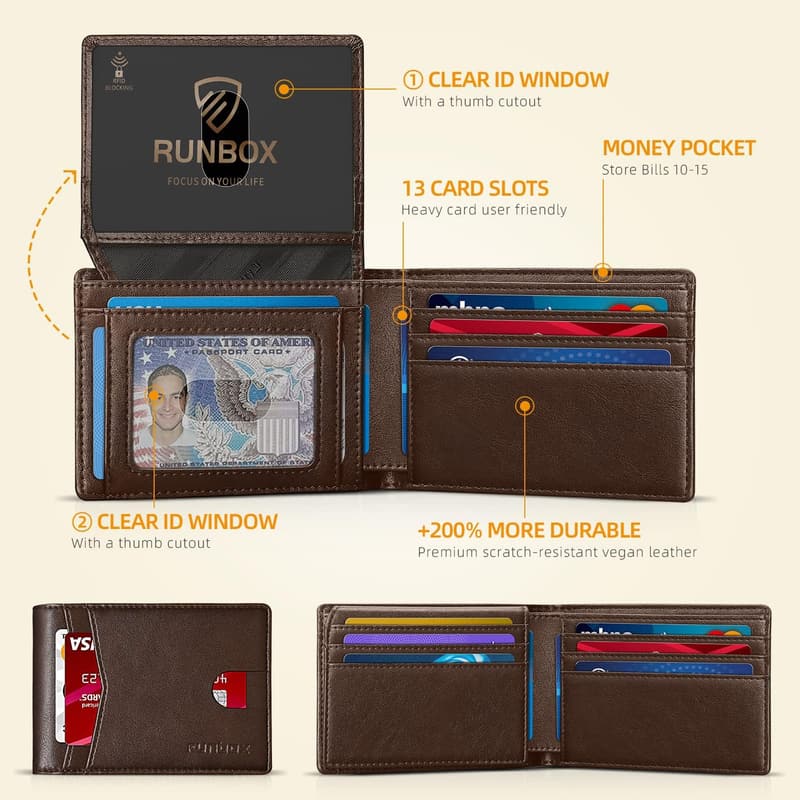 Slim RFID Leather Wallet for Men with Gift Box