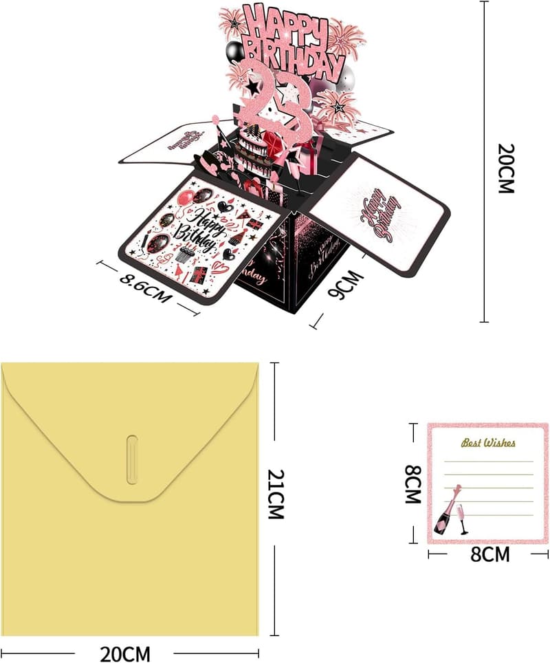 23rd Birthday Card for Her - 3D Design & Gift Box