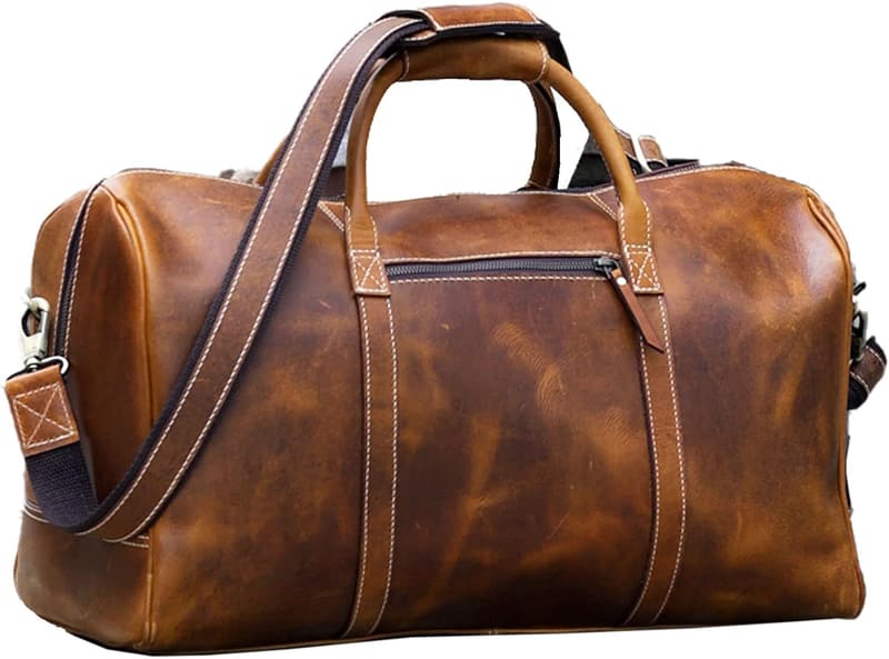 Tan Full Grain Leather Duffel Bag for Men & Women, 20 Inch