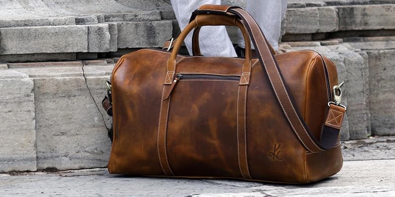 Tan Full Grain Leather Duffel Bag for Men & Women, 20 Inch