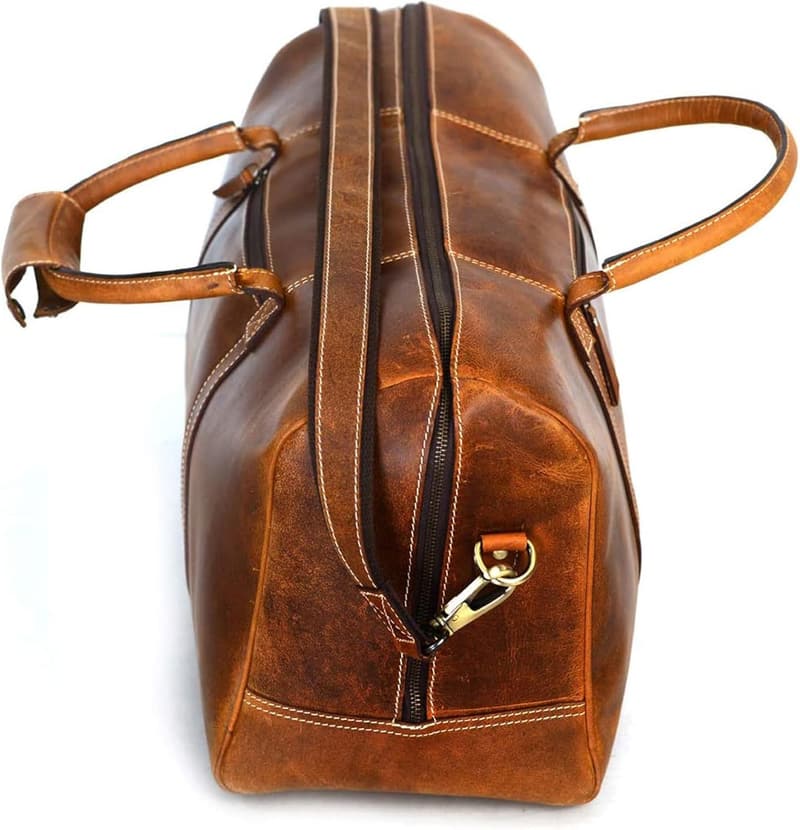 Tan Full Grain Leather Duffel Bag for Men & Women, 20 Inch
