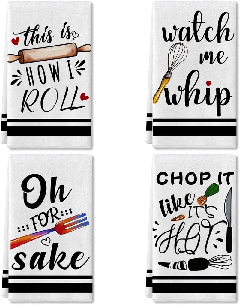 Funny Kitchen Towels Set of 4 - Absorbent Cooking Tea Towels