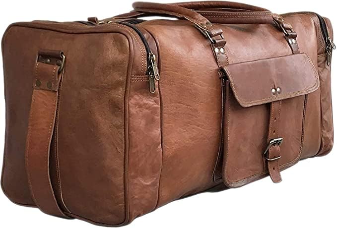 Brown Genuine Leather Weekend Duffel Bag for Men
