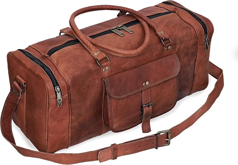 Brown Genuine Leather Weekend Duffel Bag for Men