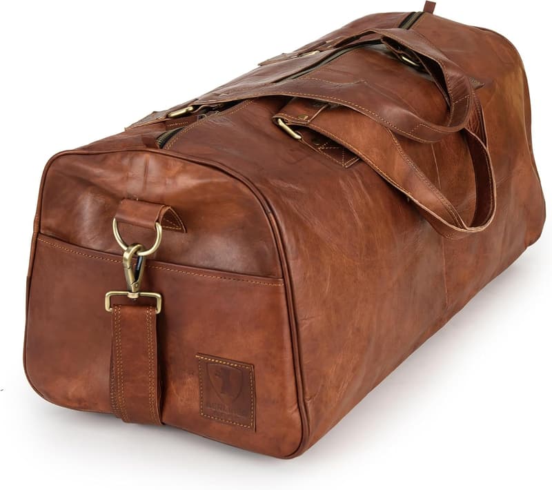 Men's and Women's Vintage Brown Leather Duffle Bag for Travel