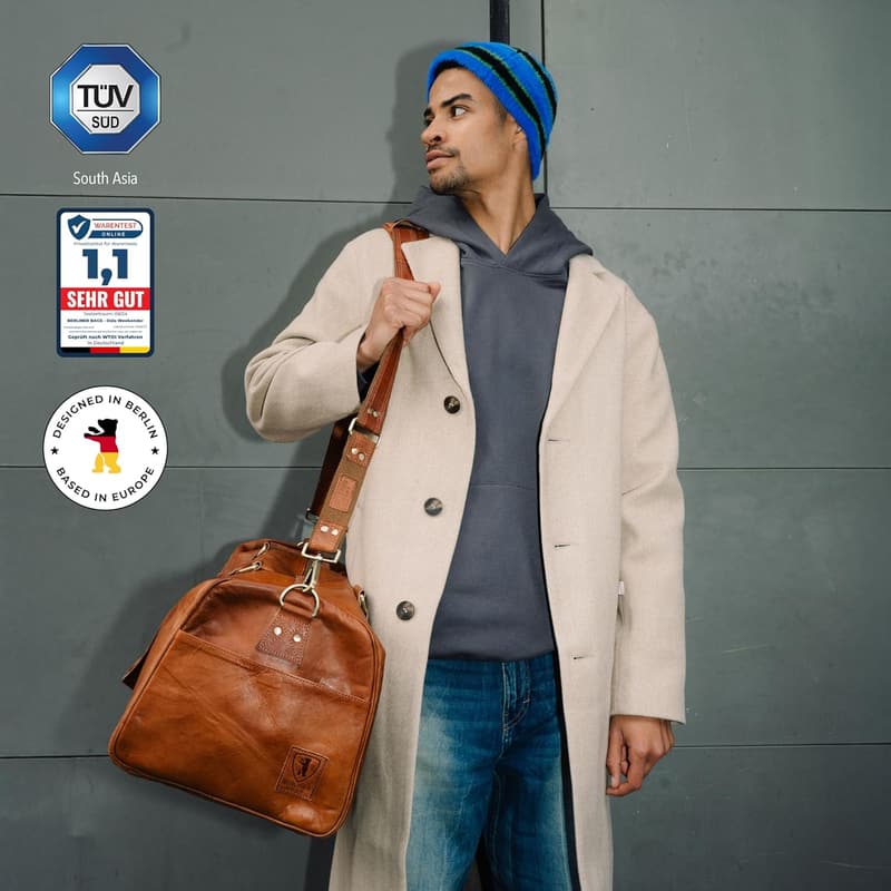 Men's and Women's Vintage Brown Leather Duffle Bag for Travel