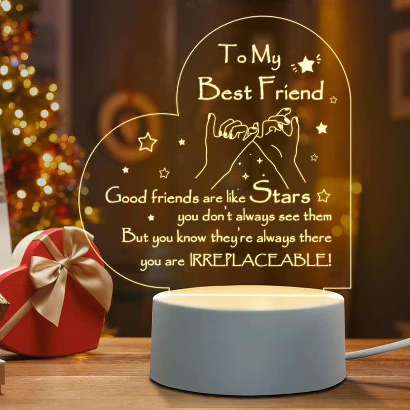 Engraved Heart-Shaped Night Light - Friendship Gift for Women