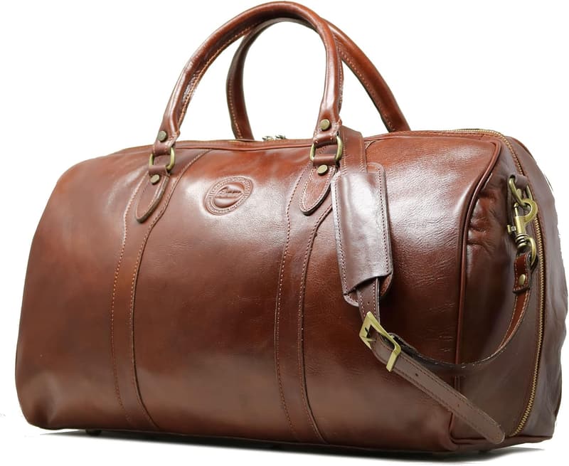 Italian Leather Weekender Travel Bag in Vecchio Brown