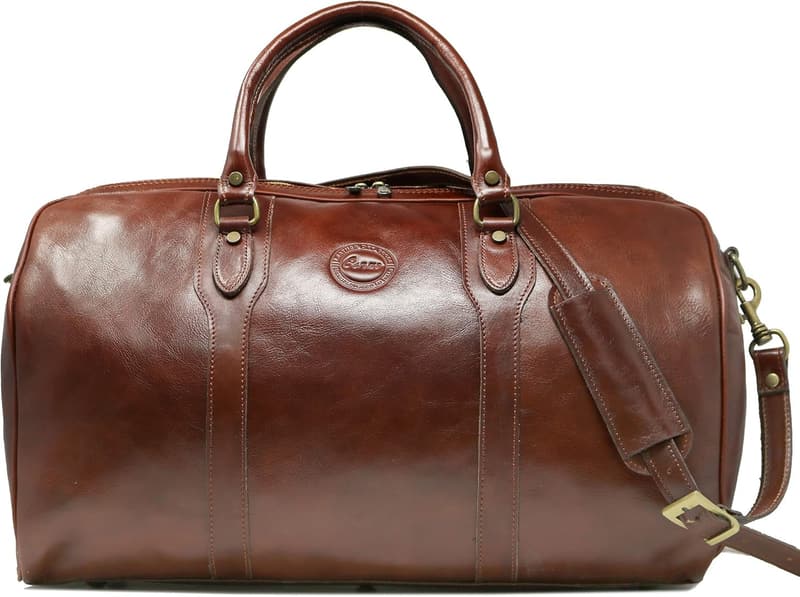 Italian Leather Weekender Travel Bag in Vecchio Brown