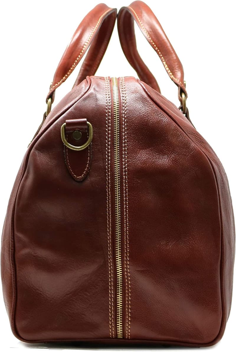 Italian Leather Weekender Travel Bag in Vecchio Brown