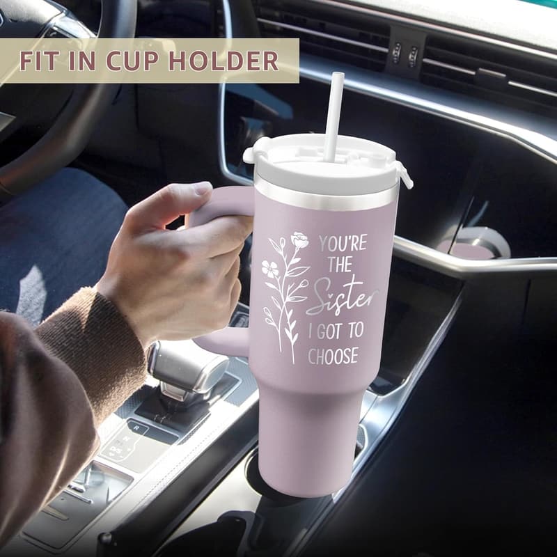 Travel Tumbler Gift for Women - 40oz with Handle & Straw Lid