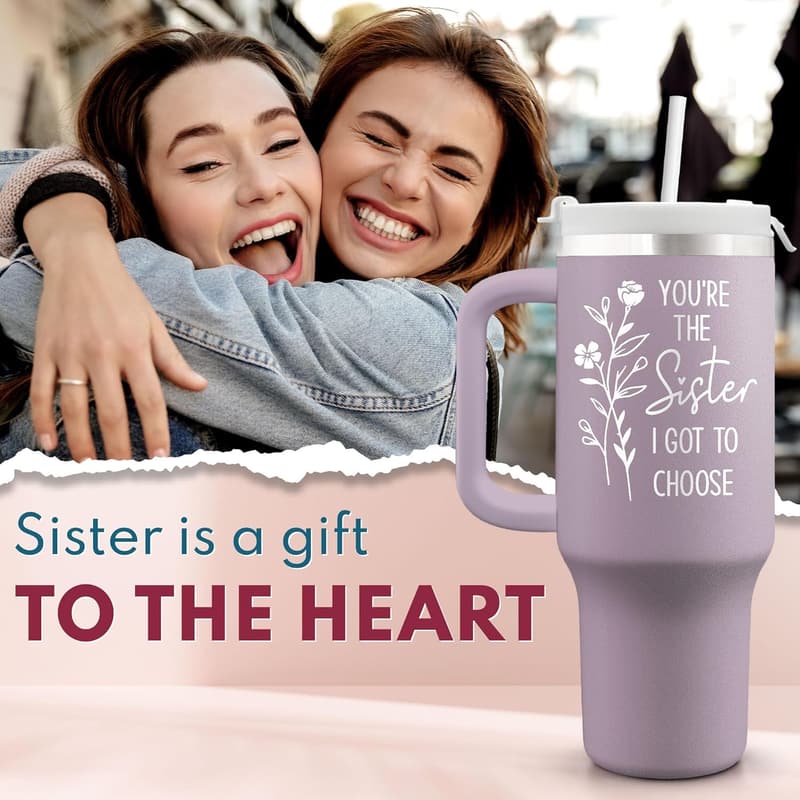 Travel Tumbler Gift for Women - 40oz with Handle & Straw Lid
