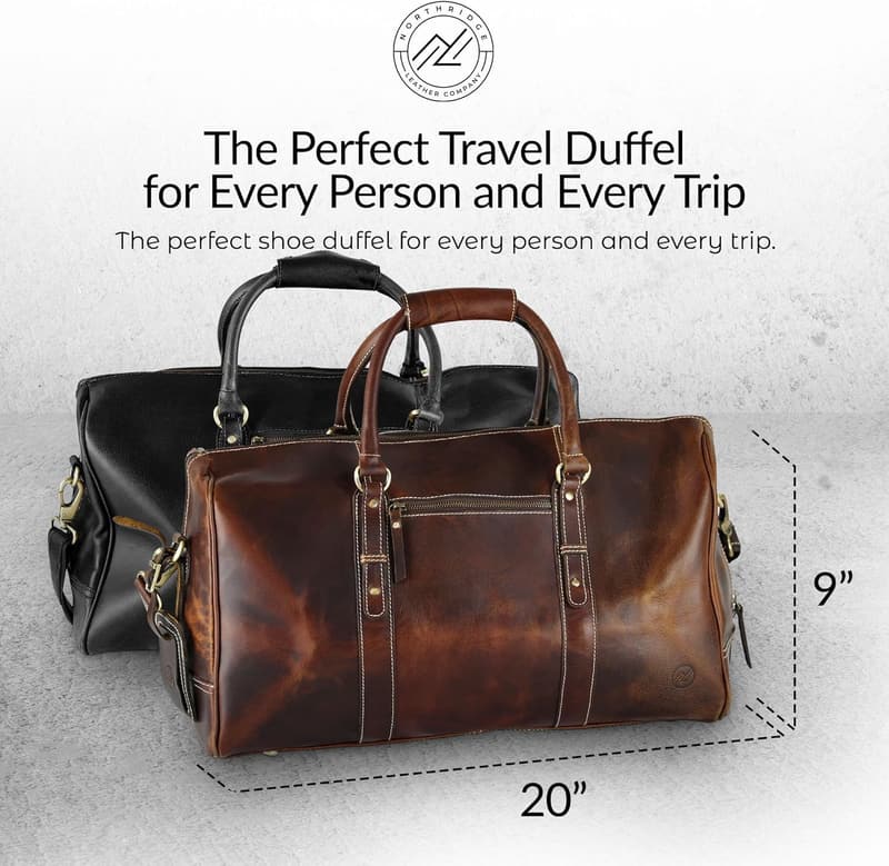 Handcrafted 20-Inch Leather Duffle Bag for Travel