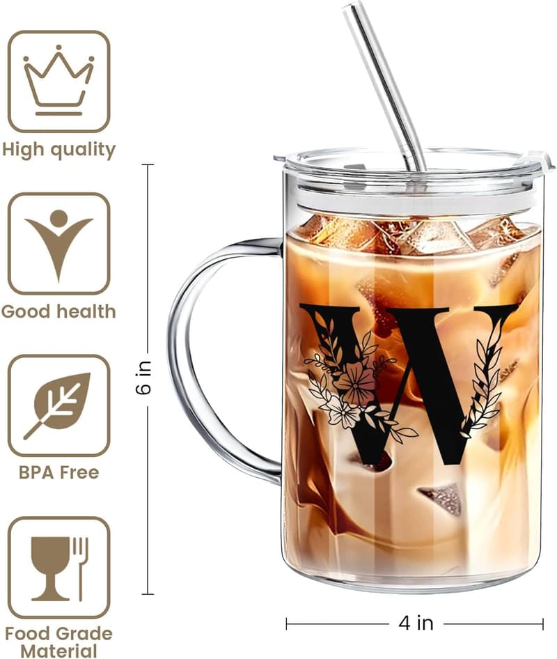Extra Large Personalized Glass Tumbler with Lid & Straw for Women
