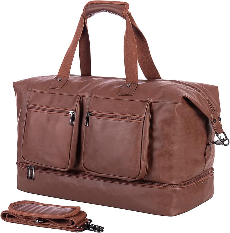 Leather Travel Duffle Bag for Men and Women - Large Weekender Tote