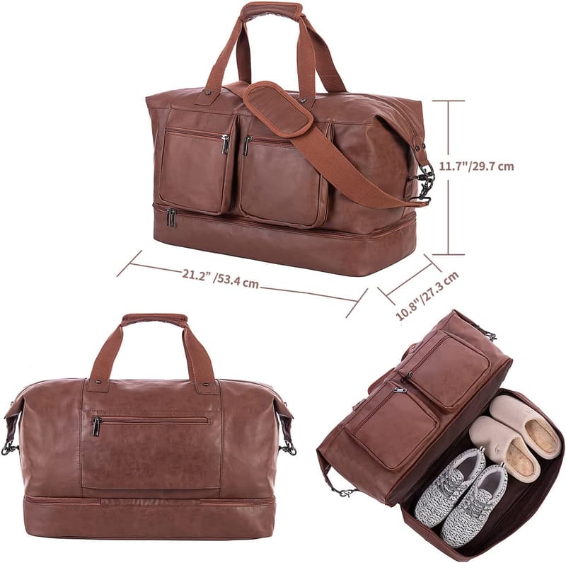 Leather Travel Duffle Bag for Men and Women - Large Weekender Tote